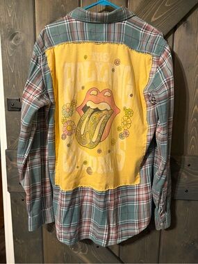 Upcycled Rolling Stone Flannel Shirt Large